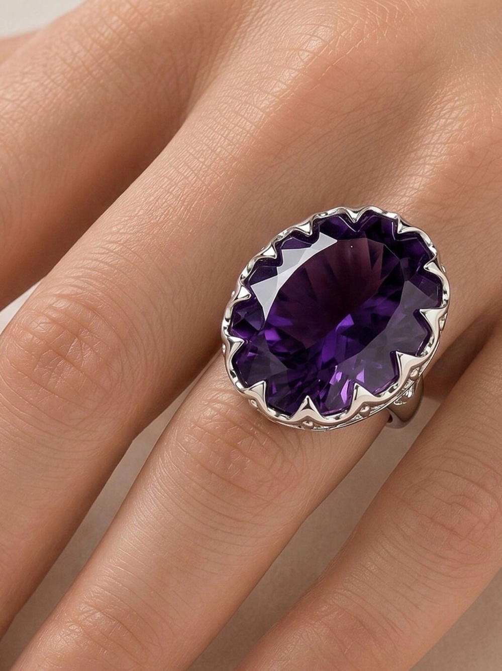 Sterling Silver Amethyst Statement Ring 36 ctw - Purple